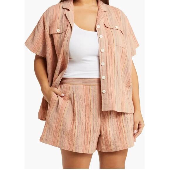 Madewell Tops - Madewell Women Oversized Stripe Cotton Linen Camp Shirt Small New